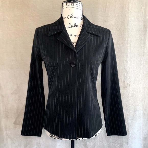 Vintage Black Pinstripe One Button Blazer COUNTESS - Picture 1 of 15